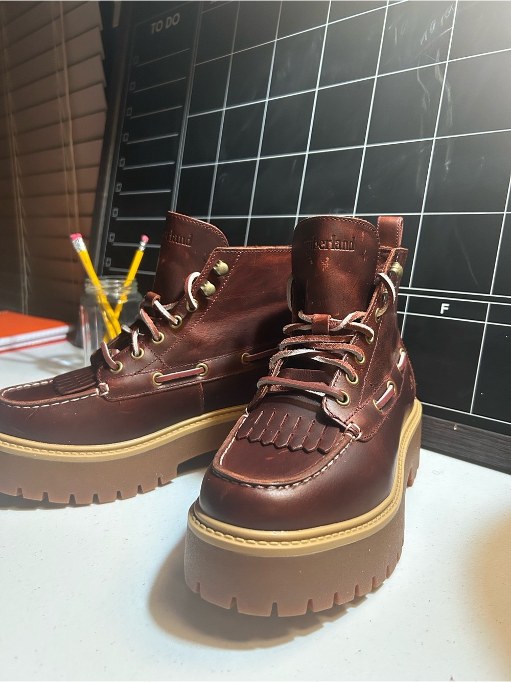 Timberland women’s Brown Leather Lug Sole Moc-Toe Boot - Picture 11 of 15